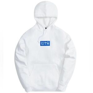 Kith Hebrew Script Box Logo Hoodie White Blue FW21 Size M NWT